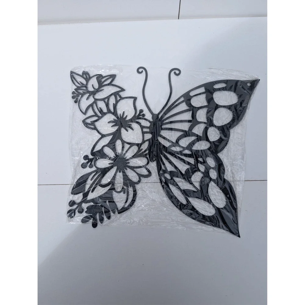 Black Metal Butterfly Floral Wall Art Decor Flower Silhouette Sculpture New